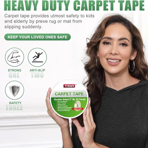 Image of YYXLIFE Double Sided Rug Tape, Heavy Duty for Rugs & Floors, 2 inch x30YD