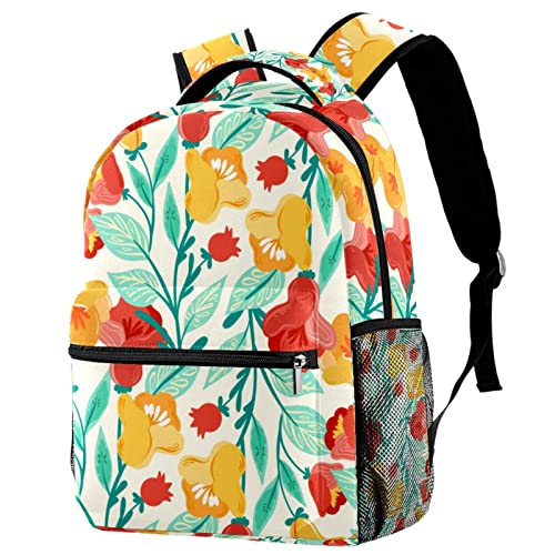 Sac à dos de voyage campus moyen avec porte-bouteille imprimé plantes couleur 5 pour étudiants