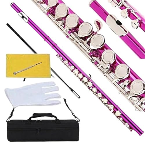 Profesjonalny Instrument Fletowy Kolorowy Flet Różowy Korpus Niklowane Klucze 16 Zamkniętych Otworów Skórzany Futerał Na Instrument E C