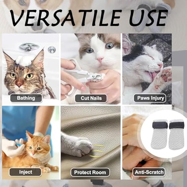 4 Pcs Cat Paw Protector Boots - Adjustable Anti-Scratch Sleeves for Bathing, Grooming & Vet Visits - Soft Breathable Mesh Gloves for Cat Nail Trimming, Nursing & Recovery-DECnq780