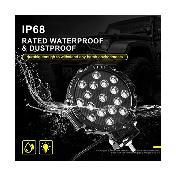 2PACK 7" LED Offroad Pod Lights Bar 51W with Mounting Bracket, Black Round Spot Bumper Driving Lamp Headlight Fog Light for Offroader, Truck, Car, ATV, SUV, Jeep, Construction, Camping, Hunters