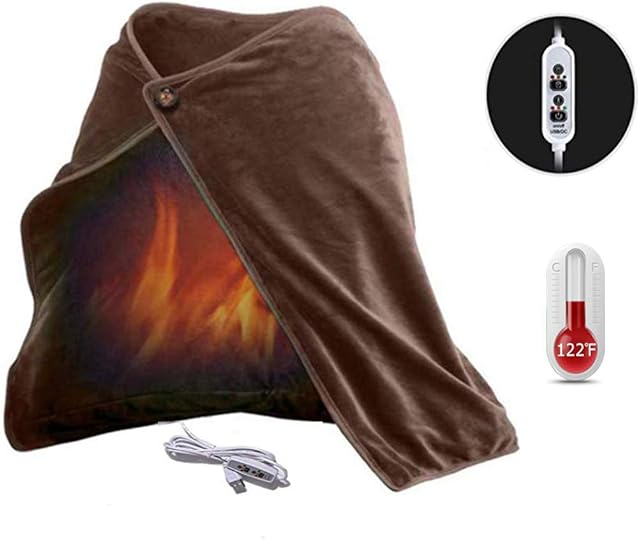 Z-YQL USB Heated Shawl Heated Blanket Plush Flannel Blanket with 3-Setting Heat Controller Cord for Car Office Home100x65 cm