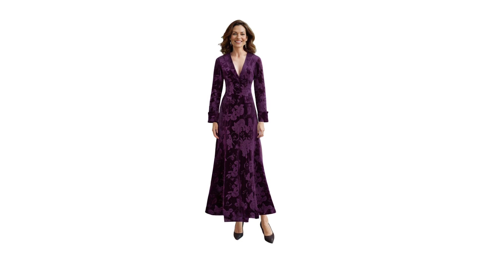 CHIC STAR Damen-Mantel, Samt, Blumenmuster, lange Ärmel mit Bündchen am Ende, viktorianischer Stil