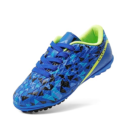 DREAM PAIRS Boys Girls Turf Indoor Soccer Shoes Lace Up Cleats for Little/Big Kid 13 Little Kid Royal/Blue/Neon/Green