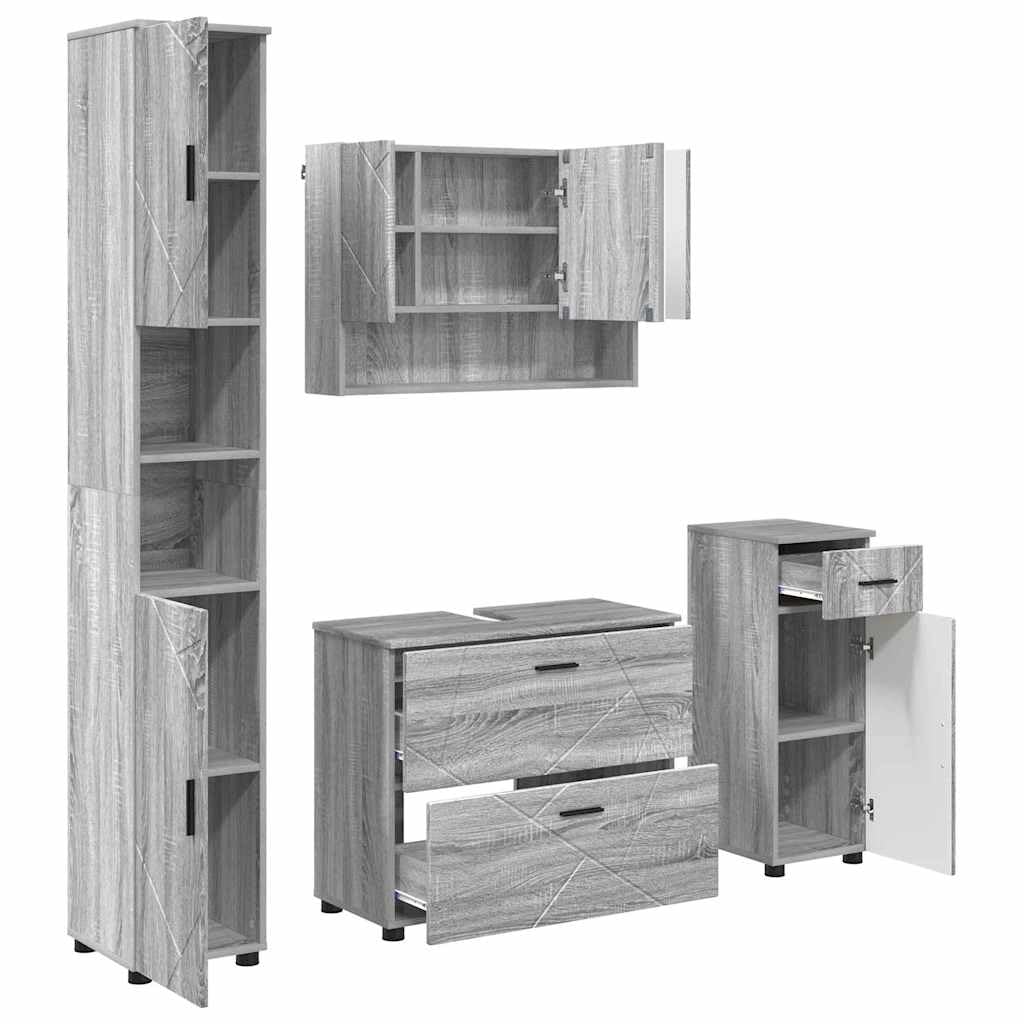 Juego de muebles de baño gris Sonoma con cajón y puerta de 4 piezas