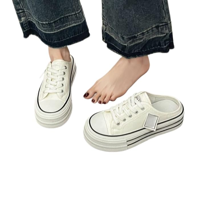 Sneakers Donna,Scarpe da Ginnastica Basse Casual da Donna in Tela con Plateau E Suola Spessa, Allacciatura Frontale, Ideali per Camminare Tutti I Giorni.