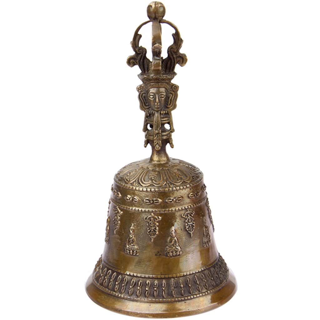 MbeLLO Handglocke, Messinghandglocke, Hochzeitsglocken, Serviceglocke, Hotel, klassisches Gravurmuster, Handglocke, (Farbe: Gold, Größe: 6,9 * 3,5 Zoll) (Farbe: Vintage C