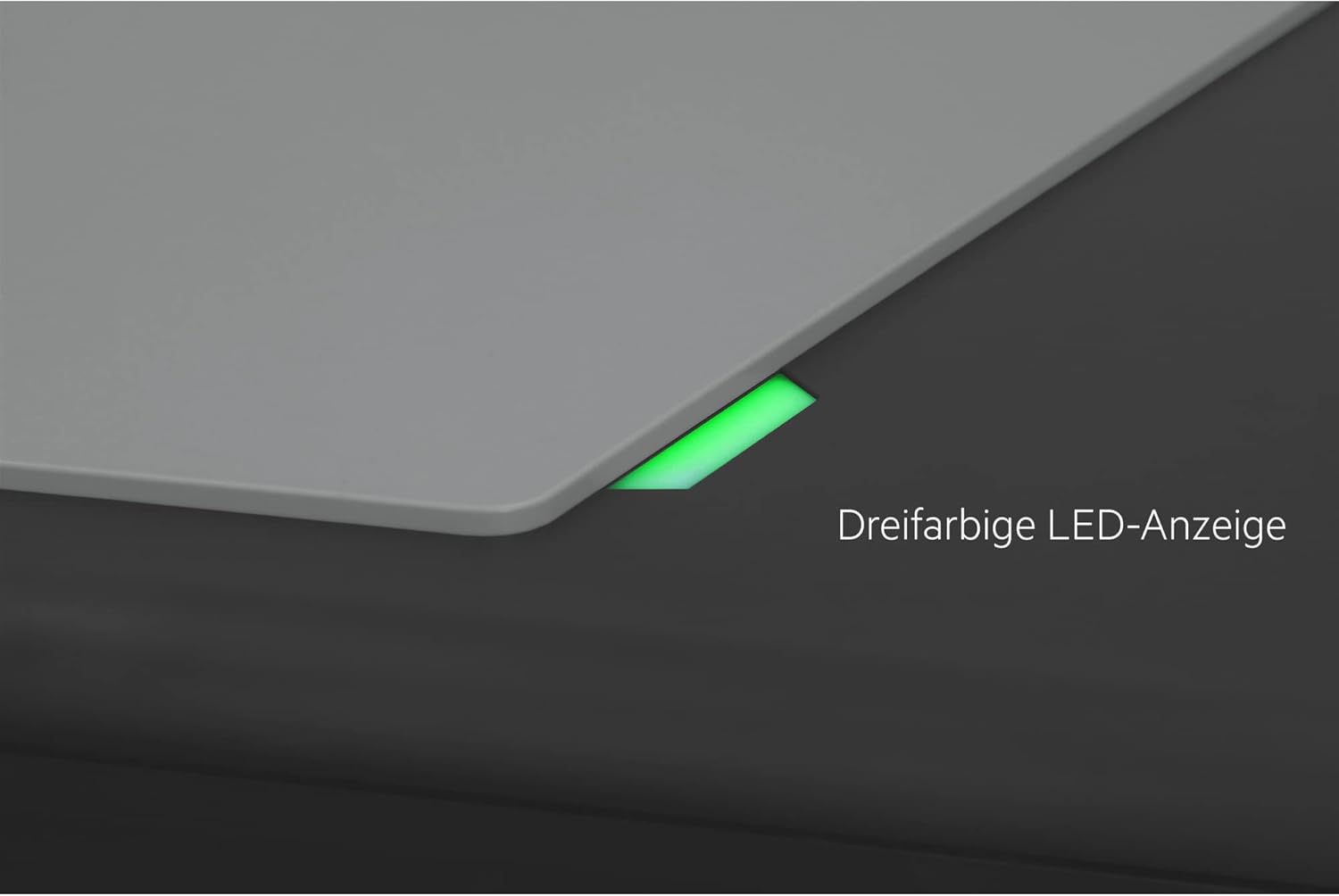 Close-up of the AEG Wallbox LED indicator showing a green light.