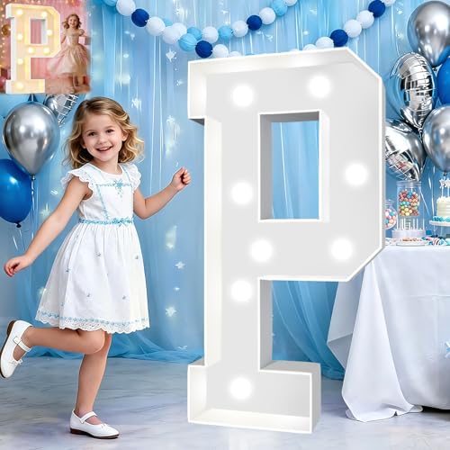 Image of Pooqla 3FT Light Up Marquee Letters, Cool White and Warm White LED Large Lighted Marquee Letters, Giant Mosaic Letter Sign for Balloons Birthday Anniversary Wedding Party Decoration, LED P