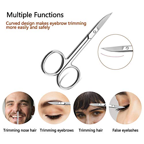 Eyebrow Scissors And Three Eyebrow Brushs, Beard And Nose Trimming Scissors Eyelash With Curved Craft Stainless Steel Scissors #TOP4