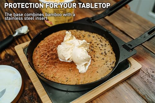 Image of Solo Stove Pi Cast Iron 3-Piece Cookware Set | Incl. Round Skillet (30,5 cm), Reversible Grill /Griddle (29,2 x 33 cm), 2 Removable Handles, Bamboo /Stainless Steel Base for Protection