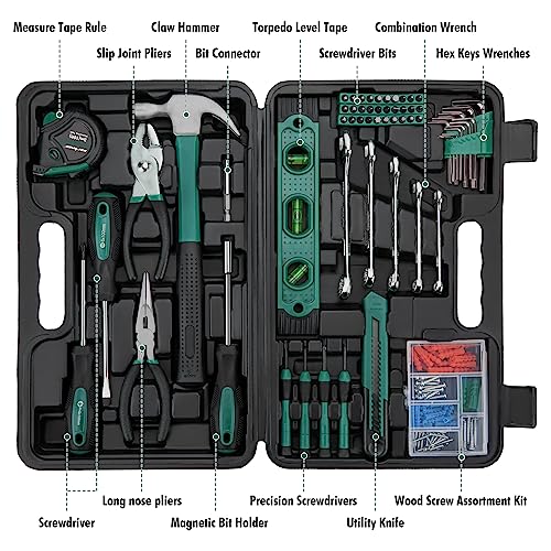 CARTMAN 152-Piece Household Tool Set, Green Hand Kit With Storage Case Box