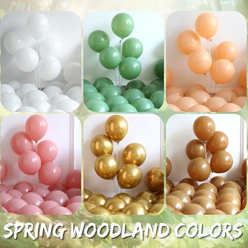 Image of 158Pcs Sage Green Pink Gold Woodland Balloon Garland Arch Kit,with Mushroom,Fox,Hedgehog Foil Balloons for Forest Fairy Wild Animal Theme Baby Shower Birthday Spring Garden Tea Party Decorations