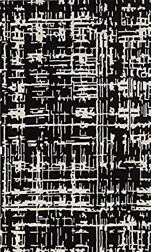 Image of Export Quality Handtufted Woolen Carpet for Living Room Bedroom & Hall - Color - Black /Ivory - Size - 6 x 9 Feet