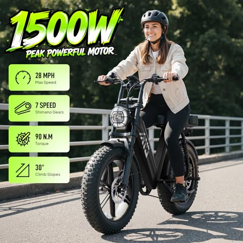 Image of TST Electric Bike for Adults, 1500W Peak Motor 60 Miles Fat Tire Ebike with 48V 15Ah Removable Battery 20 inch Fat Tire Electric Bike, Full Suspension and 7-Speed