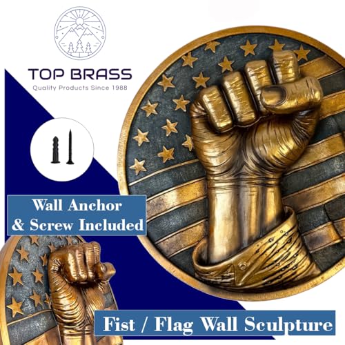 Patriotic Fist Wall Décor – 6” Diameter 3D Artwork with American Flag Design, Rustic Bronze Finish, Freedom, Strength, Stars and Stripes Sculpture for Home or Office - Defiant USA Hanging Art Plaque – United States of America Décor - Image 4