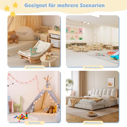 KEEPREAPER KEEPREAPER Kleiderständer Kinder Garderobenständer mit Ablagen, Spiegel und Haken Kleiderstange Garderobe aus Holz 81 x 28 x 106,5 cm (Wolken, Rosa) - Funktionsansicht 5 | Kinderzimmermöbel