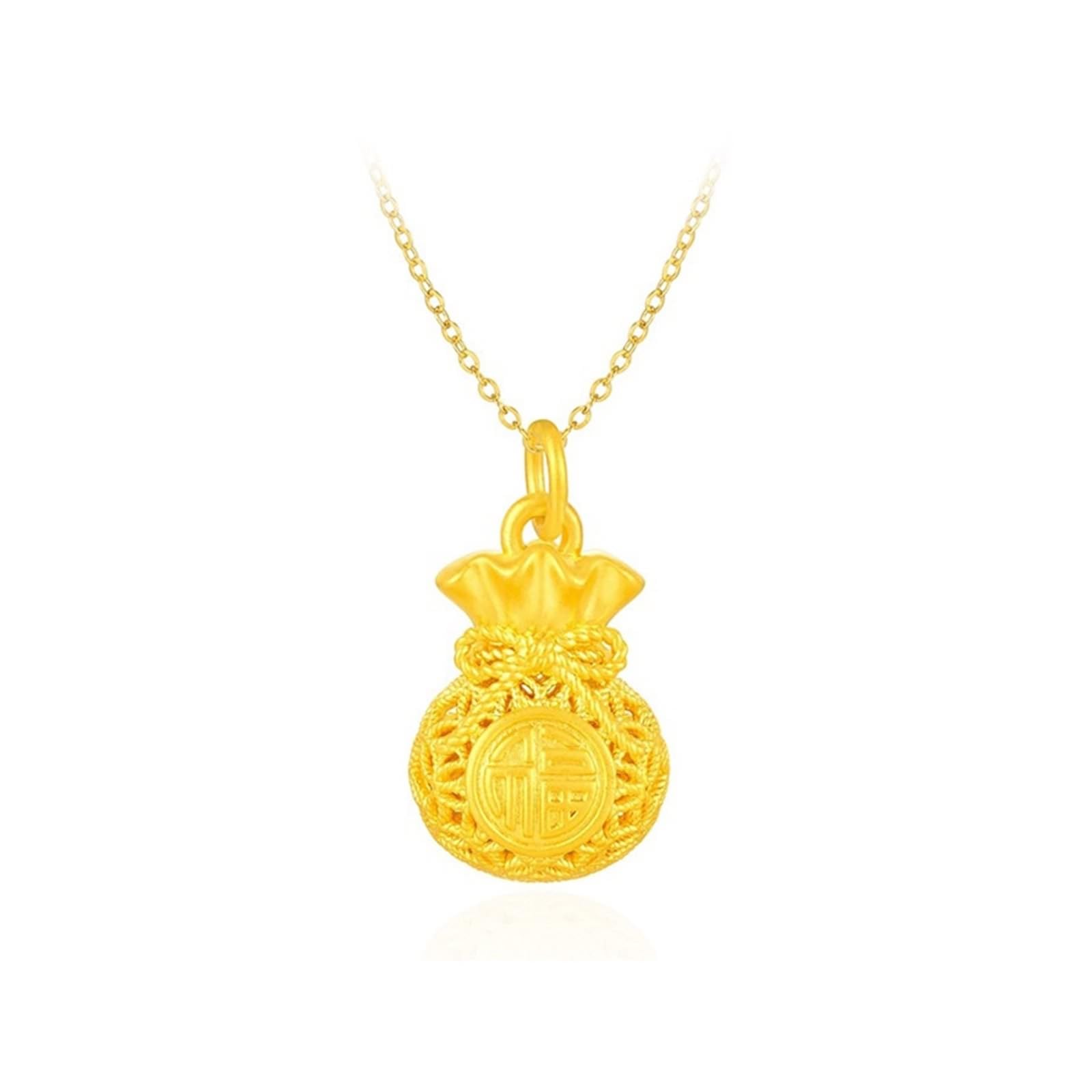 AMDXD Echtgold Schmuck 24 Karat 999 Gold Halskette, Glückstasche Anhänger Kette, Damenkette 24K Gold