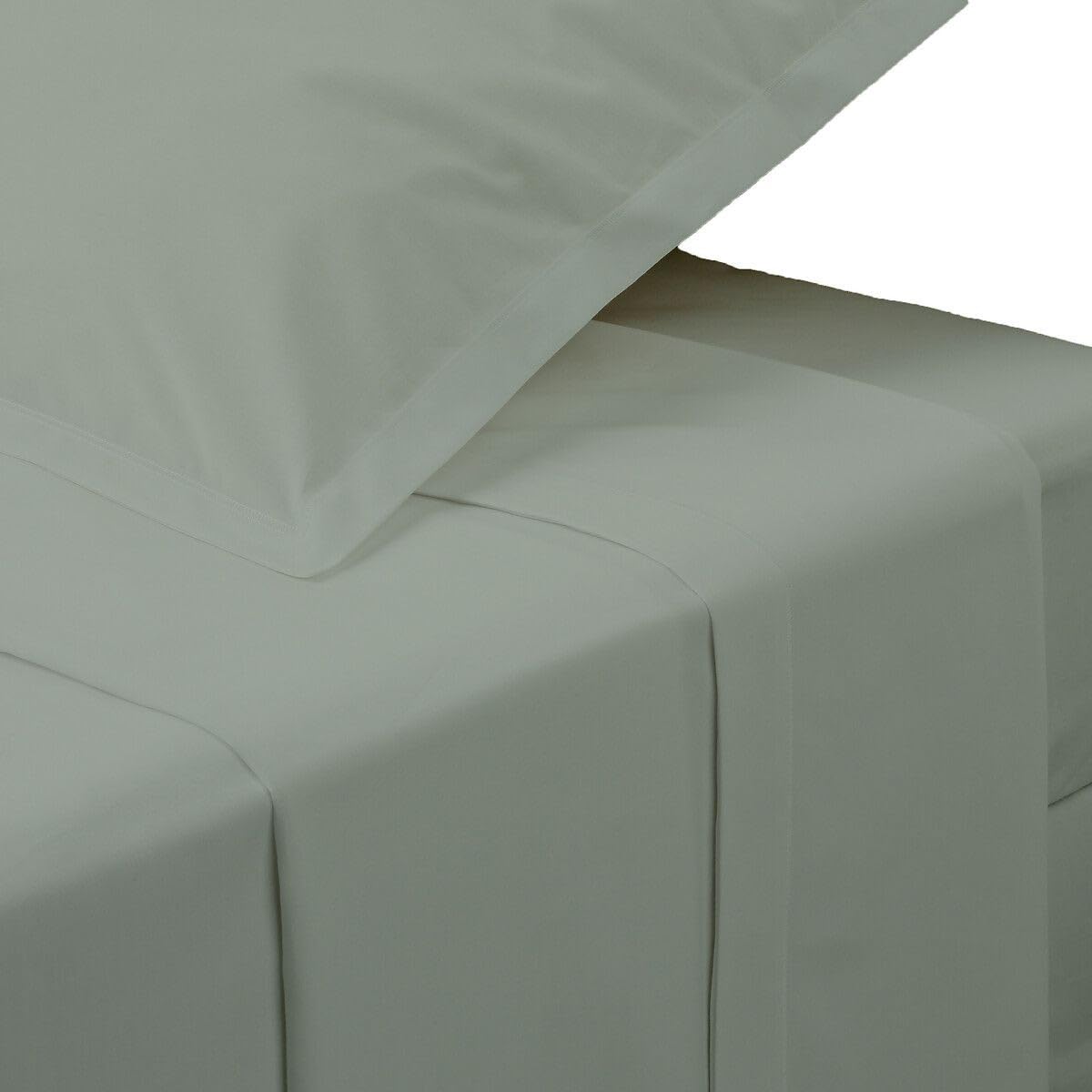 Drap plat percale 240x290cm vert tilleul de qualité supérieure pour lit double