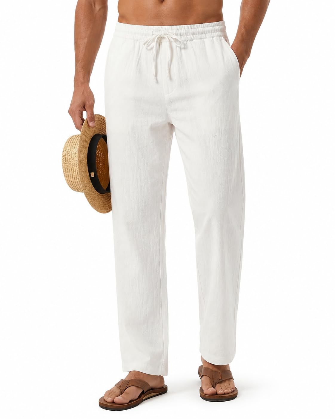 Zylioo Pantaloni alti in lino con cavallo da 83,8 cm/88,9 cm, pantaloni extra lunghi da uomo, pantaloni estivi a gamba larga, leggeri e casual