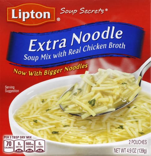 Image of Lipton Soup Secrets Instant Soup Mix For a Warm Bowl of Soup Extra Noodle Soup Made With Real Chicken Broth Flavor, 5 Ounce (Pack of 2)