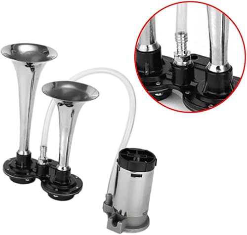 Miniatura 3 de 12V doble tubo Metal Car Horn Metal Car Trompeta 178DB Super ruidoso cuerno de aire para barco tren vehículo
