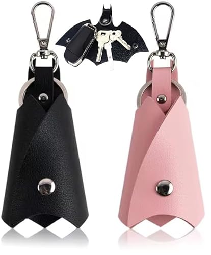 WOO LANDO Set di 2 portachiavi con custodia portachiavi in ecopelle per uomo e donna a forma di supereroe con motivo a pipistrello per diverse chiavi di auto o moto, S