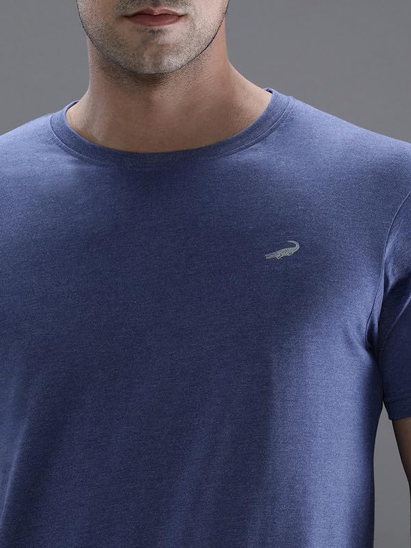 Image of CROCODILE Men Solid Sport Fit T Shirt | Round Neck | Short Sleeve | Regular Length | Basic Casual Pull On Topwear Grey Melange