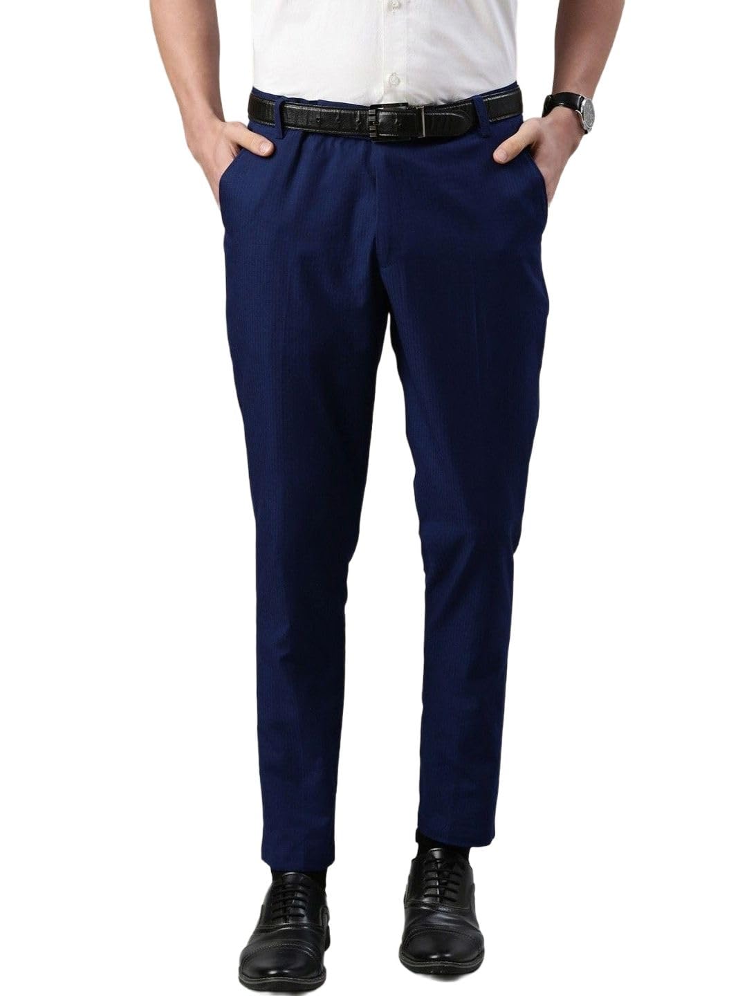 Men Blue Solid Tapered Fit Cropped Formal Trousers.-image-27