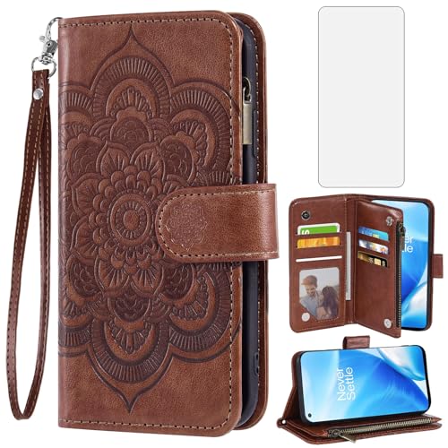 Asuwish Funda de teléfono para OnePlus Nord N200 5G Funda tipo cartera con protector de pantalla de vidrio templado y tarjetero de cuero Flip Cell One Plus N 200 G5 1 Plus 200N 1plus One+ 1+ N2005G