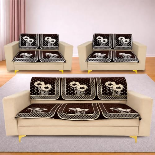 Image of Homerz Premium Chenille Fabric Sofa Cover | Soft, Durable & Dustproof | Decorative Couch Cover (Florida Coffee, 7 (3+2+2) Seater, Seat Cover with Backrest)