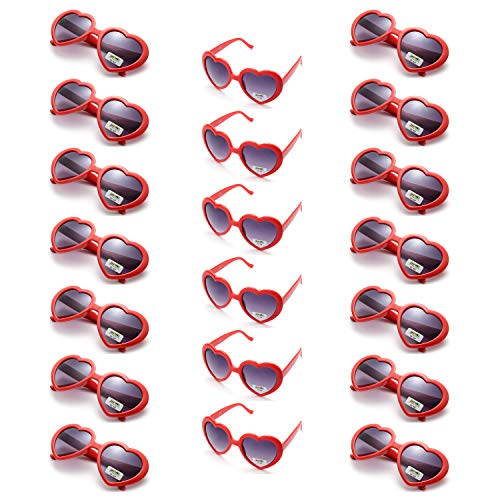 Onnea 20 Pièces Pack Lunettes de Soleil de Fête Forme de Cur Couleur pour Adultes Femme Homme (20 Pack Rouge)