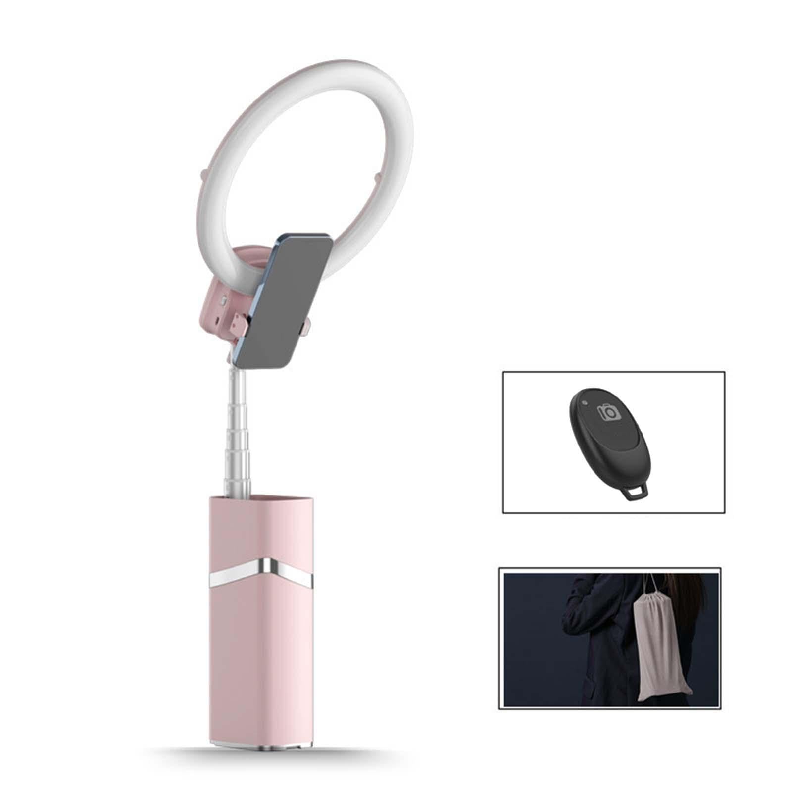 Ringlicht Stativ LED Ringleuchte mit Klappbarem Stativ Handy Und Fernbedienung Dreifacher Beleuchtungsmodus Höhenverstellbar Und Kompakt für, ROSA