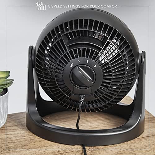Woozoo ® by Ohyama, Powerful, silent desk fan / table fan, 31W, 23m², Patented 3D propellers, 360° rotation, 3 speeds, For office, living room, next to bed - Woozoo PCF-HE18 - Black [UK model]