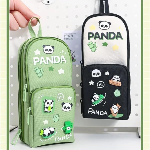 Image of Khasala Brothers Stylish Pencil Case 6 Layer with 3 Compartment Large Capacity Pen Pencil Pouch Multifunctional Pouch for School Kids Stationary Gift for Child (Green Panda Pencil Pouch)