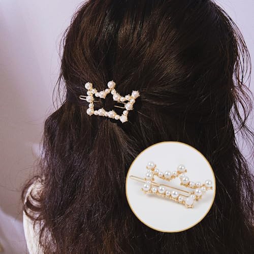 AKOAK Set de 8 Pinzas de Pelo Metálicas en Forma de Corazón y Geométricas con Perlas para Damas y Niñas miniatura 2