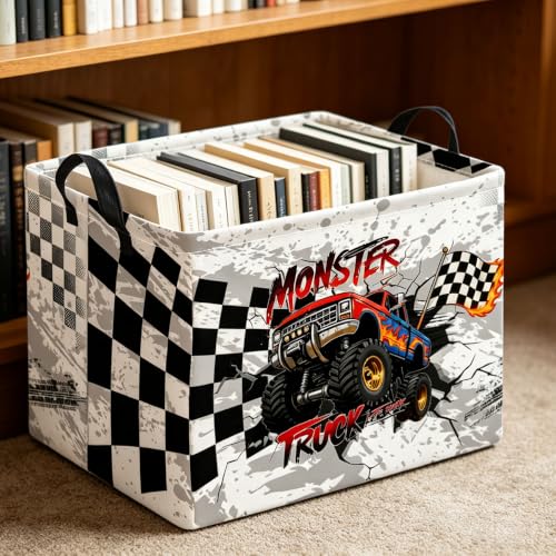 Image of Rectangle Storage Basket with Handles,Collapsible Storage Bin,Books Box,Gift Basket(Black Race Car)