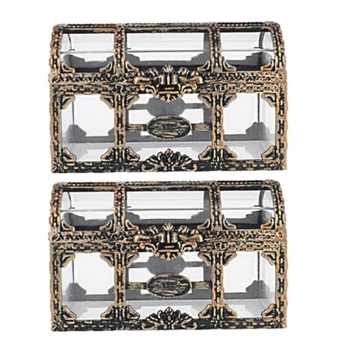 LUOZZY 2pcs Small Treasure Chest Transparent Pirate Treasure Box Plastic Crystal Jewelry Box Toy DIY Layout Props