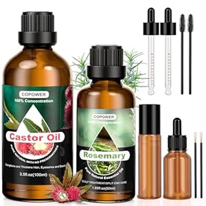 COPOWER Rosemary Oil for Hair Growth 50ml, Castor Oil 100ml, Hair Growth Oil 100% Pure Natural Rosemary Essential Oil Caster Oil for Eyelashes and Eyebrow, Nourishes The Scalp, Stimulates Hair Growth