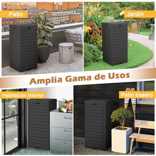 Miniatura 7 de Costway Cubo De Basura Para Exterior, 118l Contenedor Con Tapa Y Bandeja Líquida Extraíble, Bote De Resina, Impermeable De Doble Tapa, 40 X 40 X 86 Cm Negro