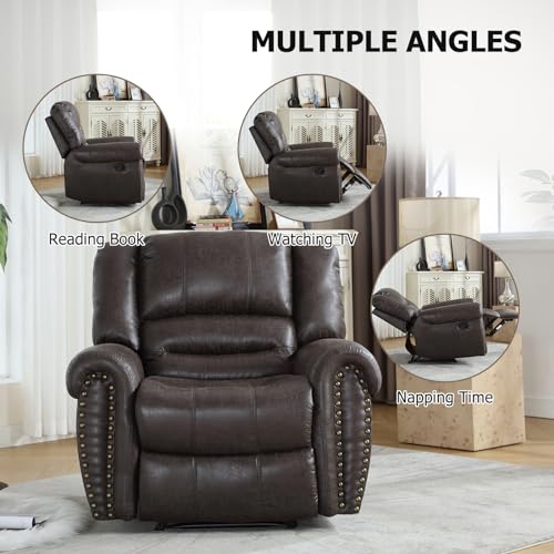 Image of CANMOV Leather Recliner Chair Set of 2, Classic and Traditional Manual Recliner Chair with Comfortable Arms and Back,Manual Single Recliner Sofa for Living Room, Dark Grey