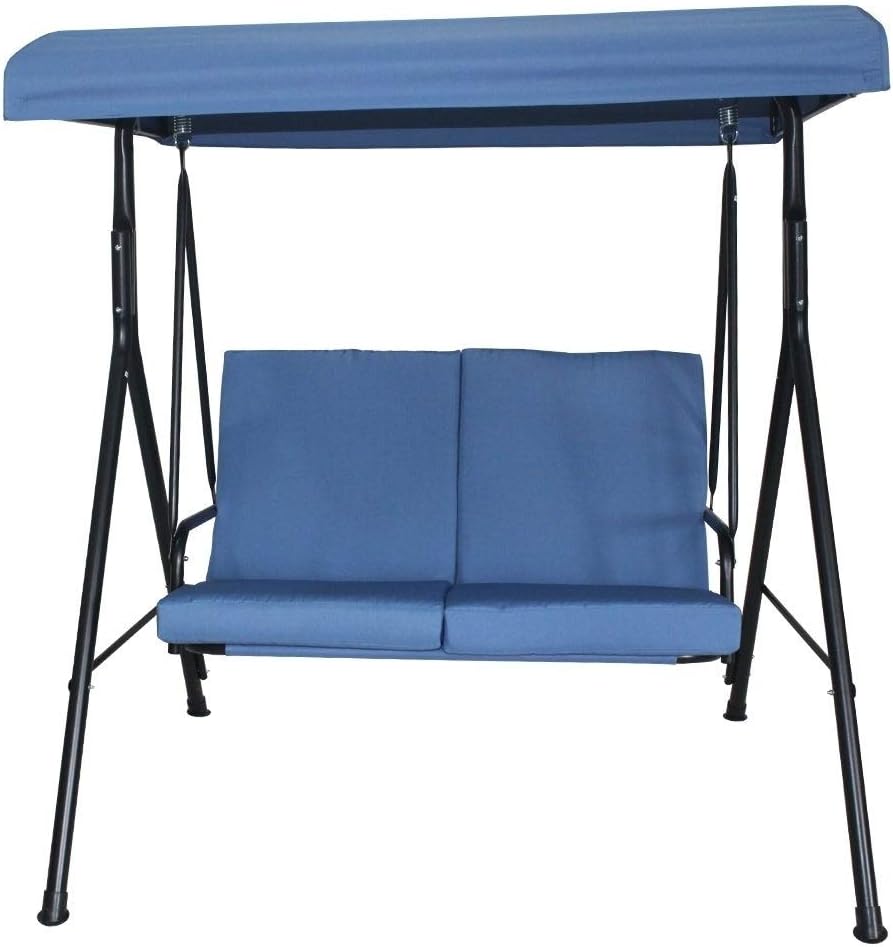 Homebeyond Patio 2 Seater Swing Top | Sunshade Hammock Cover UV Protected Waterproof Outdoor Seat for Garden Pool Porch | Swing Canopy with Stand (Blue) - SW-2B