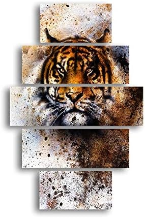 Homemania HM205MDF185 Feline 5-Piece Animal Picture for Living Room Multi-Coloured MDF 95 x 0.3 x 60 cm