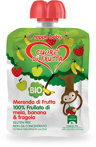 Frullato Di Frutta Bio Mela, Banana E Fragola - Confezione Da 90gr, Pack Da 12, Senza Conservanti