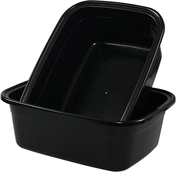 18 Quart Black Plastic Rectangular Wash Basin Tub, Set of 2