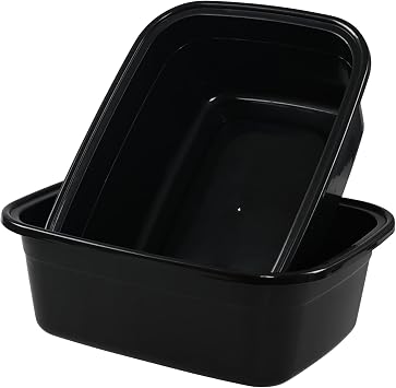 18 Quart Black Plastic Rectangular Wash Basin Tub, Set of 2