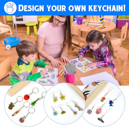 Ainiv 150 Stück Schrumpffolie Set, 20PCS Schrumpffolie zum Basteln, Inklusiv Schrumpfpapier(20 * 14.5cm), Schlüsselanhänger, Offener Schlaufe, Kugelketten, Ohrhaken, DIY Schrumpffolien Set