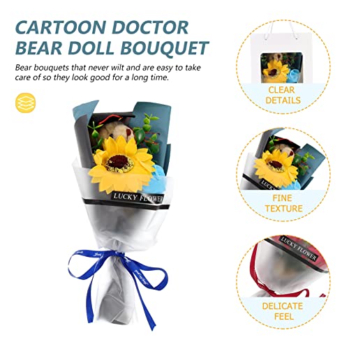 Didiseaon Statue Decor Graduation Bear Flower Bouquet Grad Bear Doll Artificial Sunflower Bouquet Foam Bear Shapes Floral Arrangement For Graduate Congratulations Present Sunflower Decor #TOP2