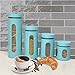 Kitchen Canisters Set For Countertop By Home Basics | Retro-Styled Canisters For Kitchen Counter | Stainless Steel and Glass, See-Through Windows (Turquoise), 4 Pieces