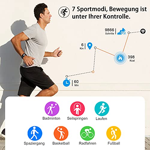 Popglory Smartwatch, fitnesstracker met bloeddrukmeting, fitnesshorloge met hartslagmeter, slaapmonitor, IP67 waterdicht… - Image 3